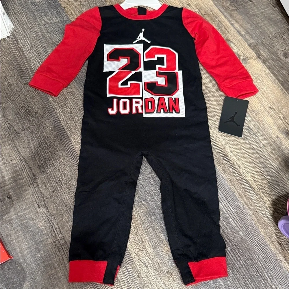 Jordan baby boy  Red and Black Jumpsuit